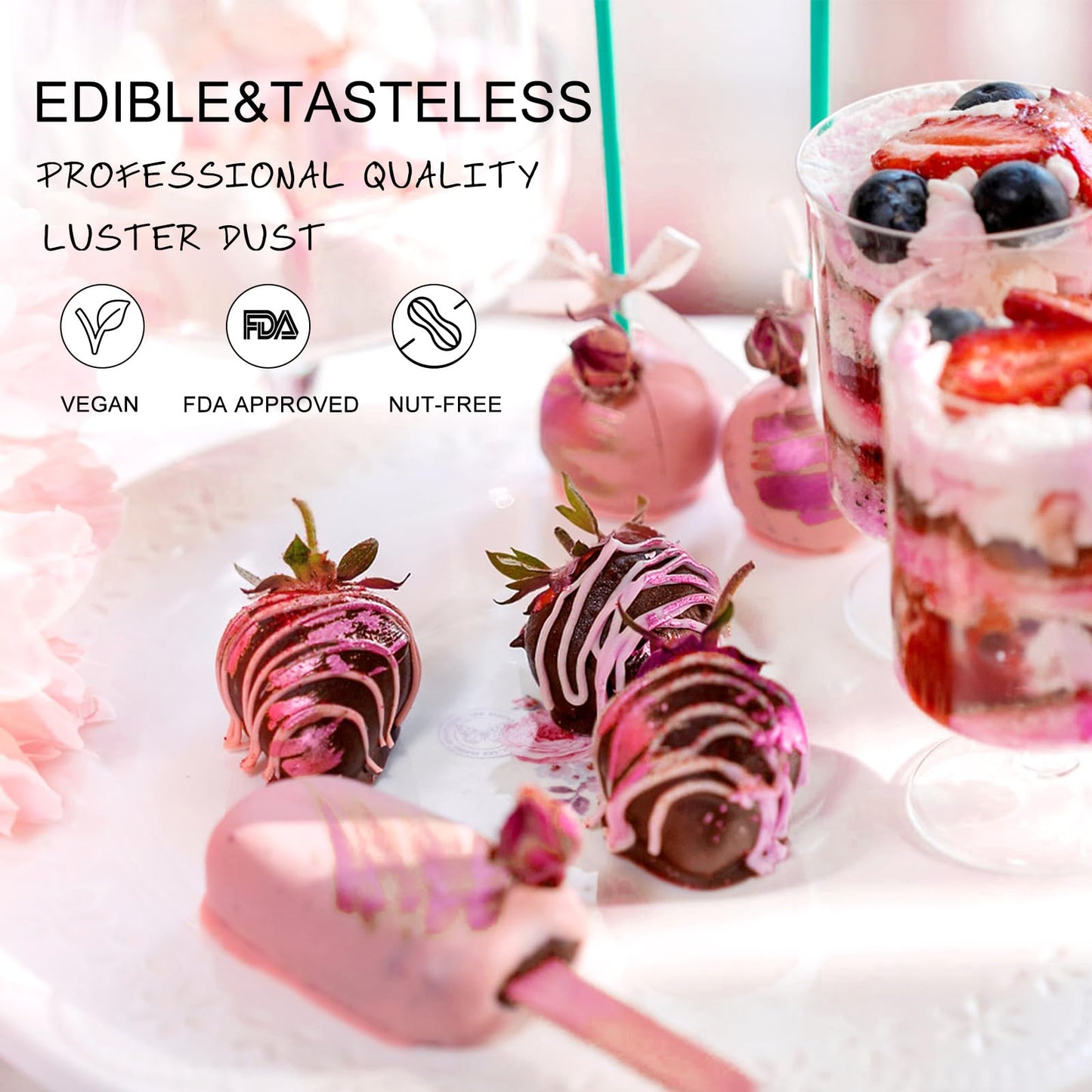 HomeHere Edible Luster Dust Glitter for Cake Decorating, 7g, Vibrant Pink
