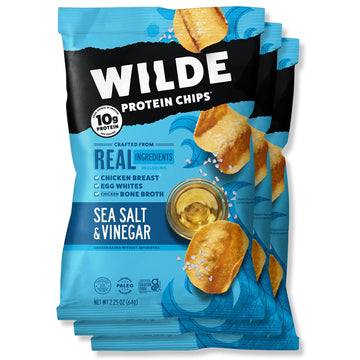 Wilde Sea Salt And Vinegar Protein Chips, Thin And Crispy, High Protein, Keto Friendly, Made With Real Ingredients, 2.25Oz Bags