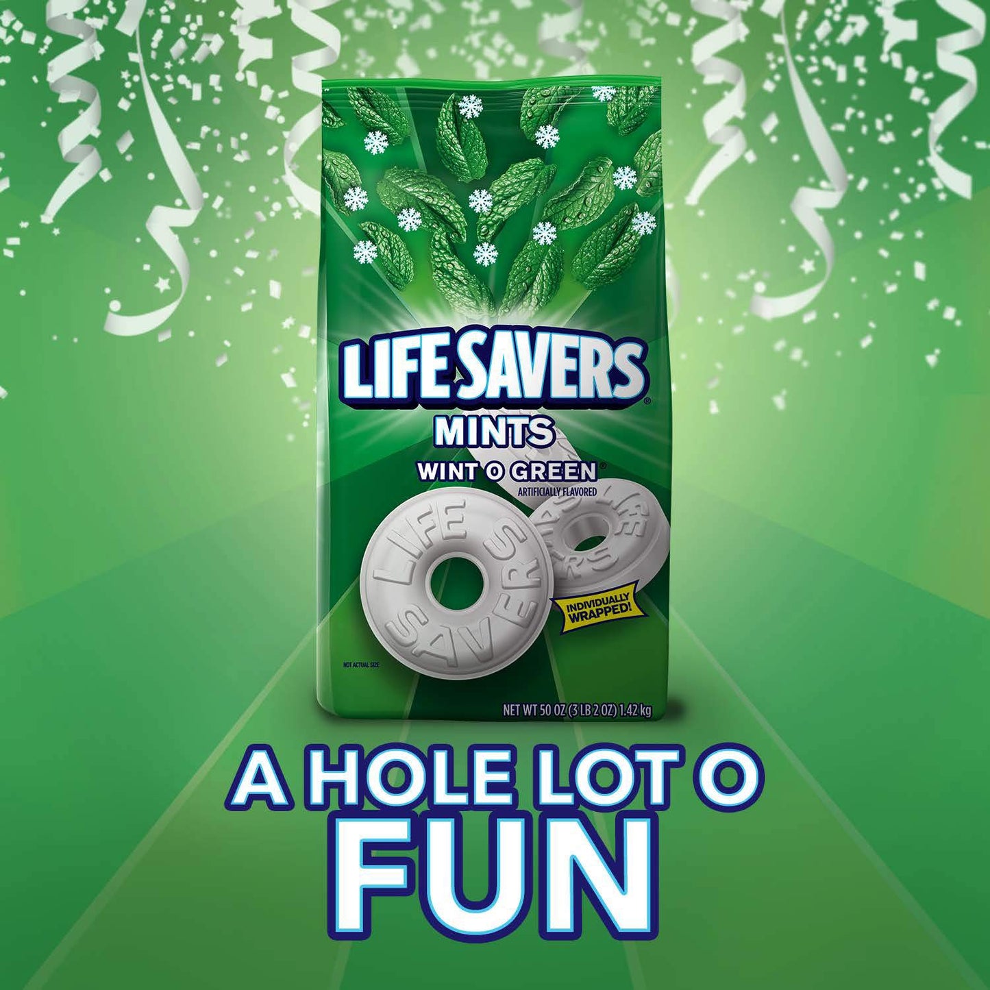 Life Savers Mints Wint-O-Green Hard Candy, Party Size Bag, 50 Ounce, Pack Of 2