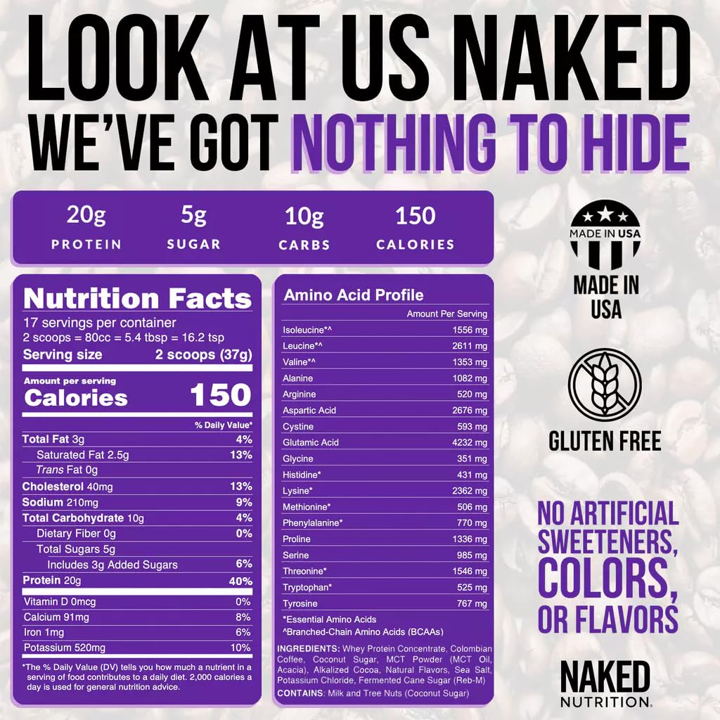 Naked Nutrition Mocha Latte Protein Coffee - Instant Protein Shake, Gluten Free, 17 Servings