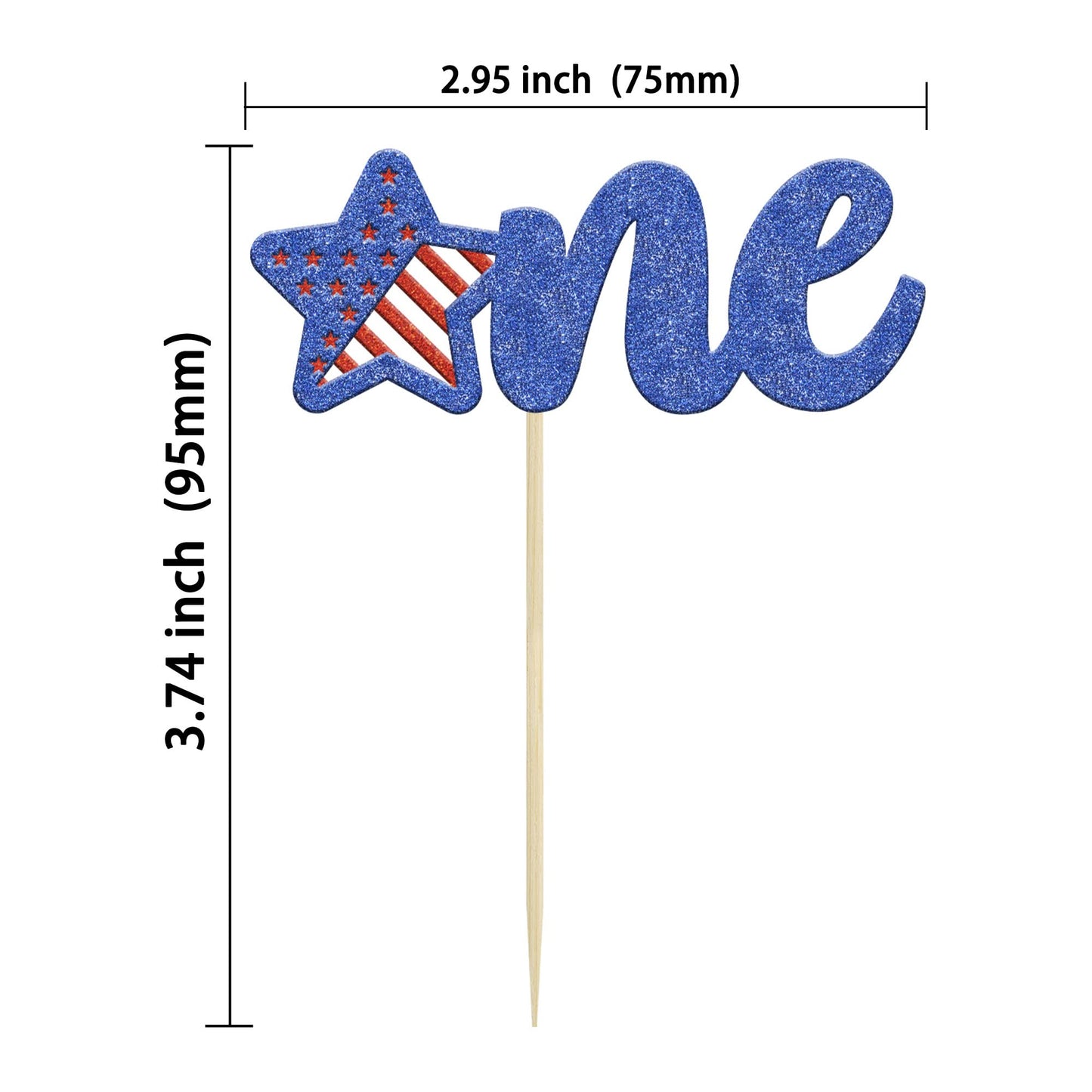 Gyufise 24Pcs Glitter Patriotic One Cupcake Toppers 4Th Of July Patriotic 1St Birthday Cake Decorations For 4Th Of July 1St Birt