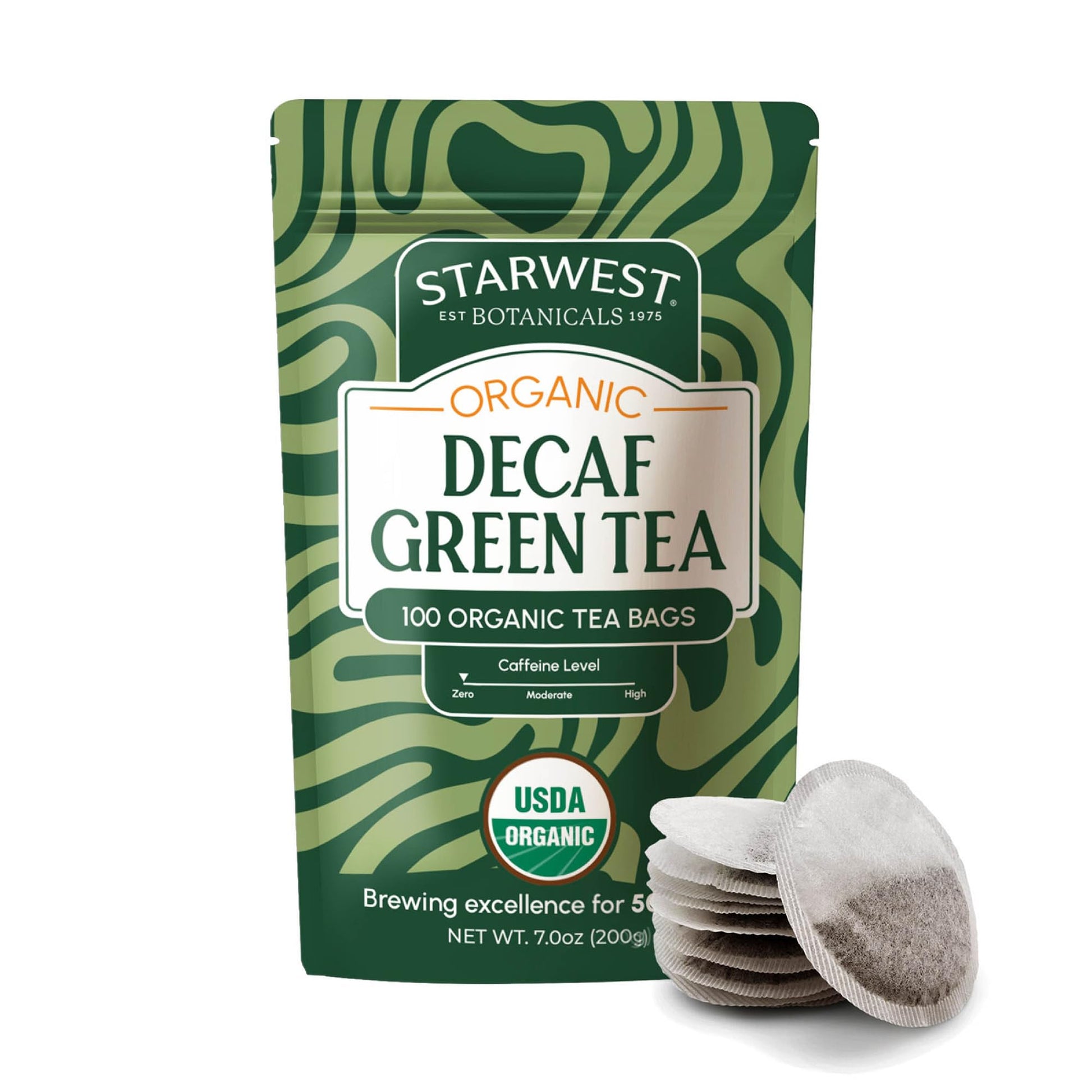 Starwest Botanicals Organic Decaf Green Tea - Decaffeinated Herbal Tea  Caffeine Free Tea with Antioxidant Properties  USDA Organic Green Tea Leaf  Non GMO - Bulk Pack  100 Tea Bags