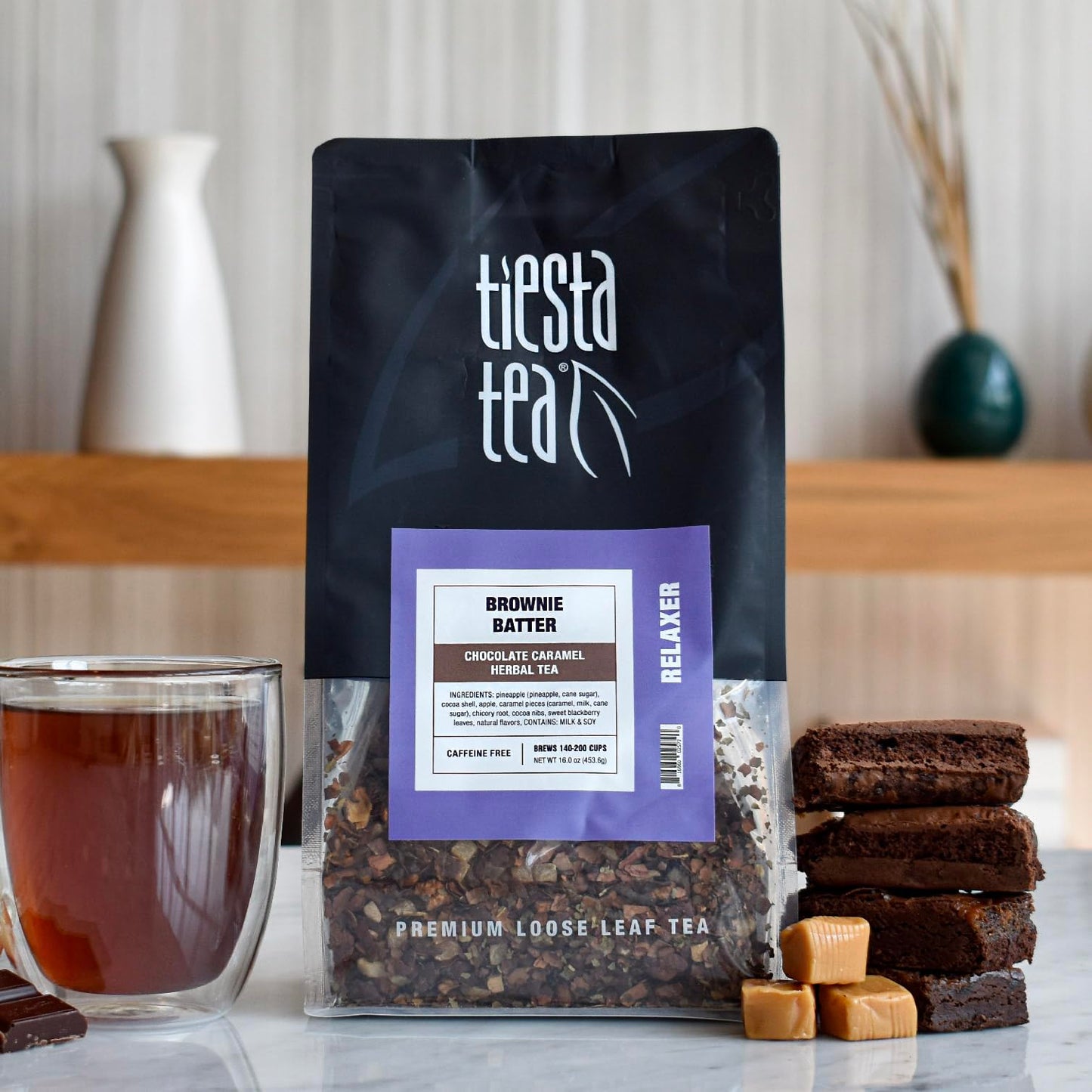 Tiesta Tea Brownie Batter Herbal Tea, Non-Caffeinated Blend, 16 oz Bulk Pouch, Makes 140-200 Cups, Chocolate Caramel Flavor