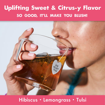 Big Heart Tea Co. Tea Bags - Blushing Pink Hibiscus - Certified Organic, Naturally Sweet Ayurvedic Herbal Decaf Tea With Small B