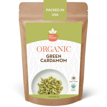 SPICY ORGANIC Green Cardamom Pods - 2 lb - Whole Cardamon Seeds for Authentic Spice Flavor, Natural Cardamon Pod for Tea, Cookin