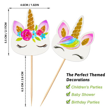 Coopache 48 Pieces Rainbow Unicorn Cupcake Toppers, Cupcake Picks Cake Decorations, Double Sided Unicorn Cake Topper Set Birthda