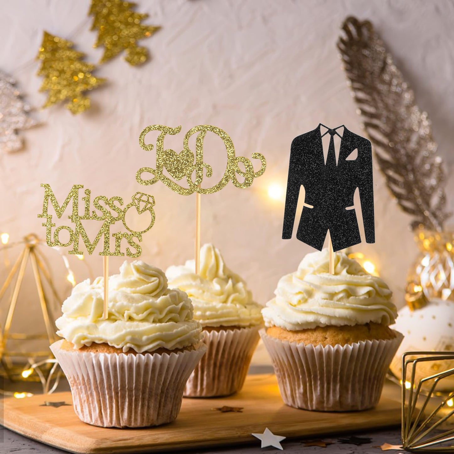 60 Pcs Bride To Be Cupcake Toppers,Glitter Wedding Cupcake Toppers I Do Love Heart Ring Cupcake Picks For Bridal Shower Wedding