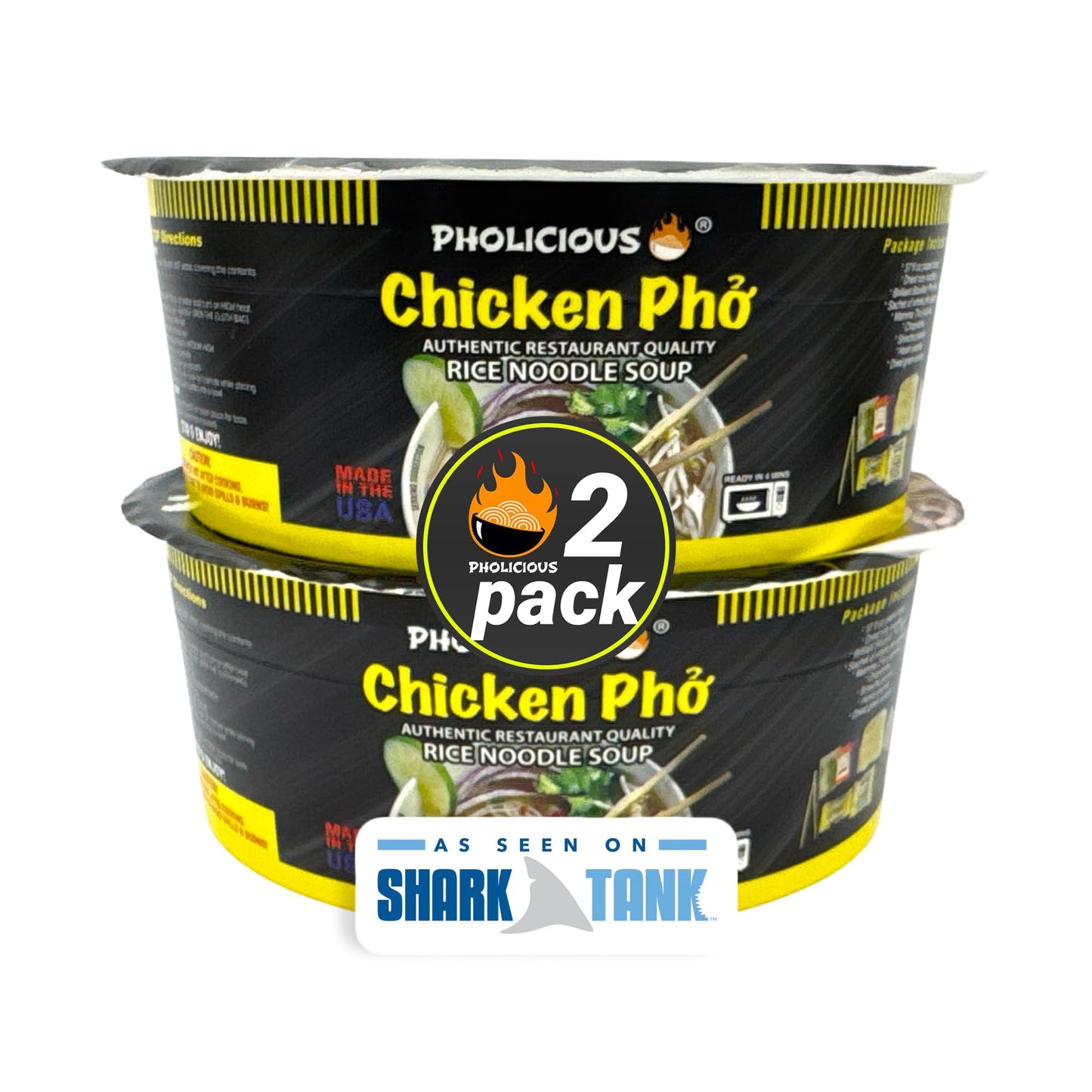 Pholicious Instant Chicken Pho, Authentic Vietnamese Rice Noodle Soup Kit With Spices & Broth Mix, Ramen Noodles Alternative, Qu