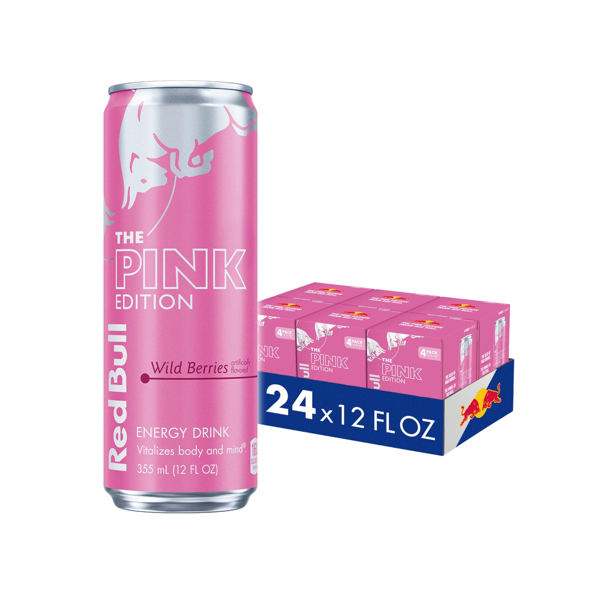 Red Bull Pink Edition Energy Drink  Wild Berries  12 Fl. Oz.  6 X 4 Cans  Pack Of 24 Cans  With 80Mg Energy Blend  Taurine & B Vitamins