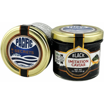 Pacific Secrets Black Vegan Caviar | Seaweed | No-Fish | Kosher | 4.4 oz Glass Jar
