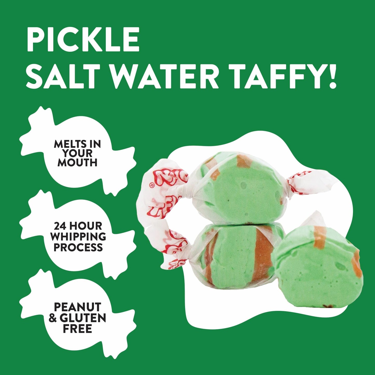 Taffy Town Candies- Pickle | Gourmet Taffy| Nougat-Style Candy| Soft & Delicious| Sumer Snack Treats| Party Good Candies| 2.5Lbs