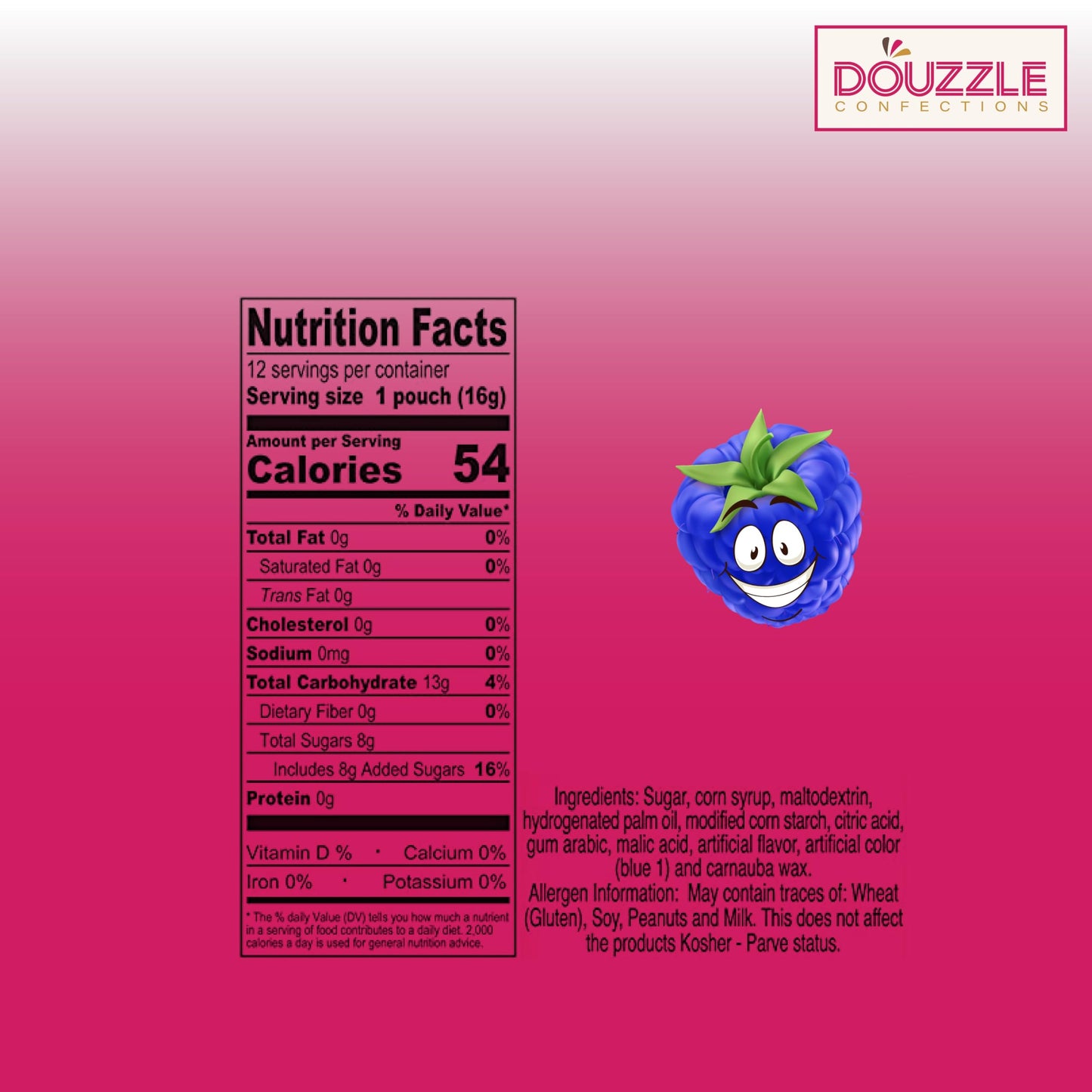 Douzzle Oodles Clown Shaped, Blue Raspberry Tiny Tangy Chews (12 Count, Pack Of 1) Individually Wrapped Candies, Birthday Party