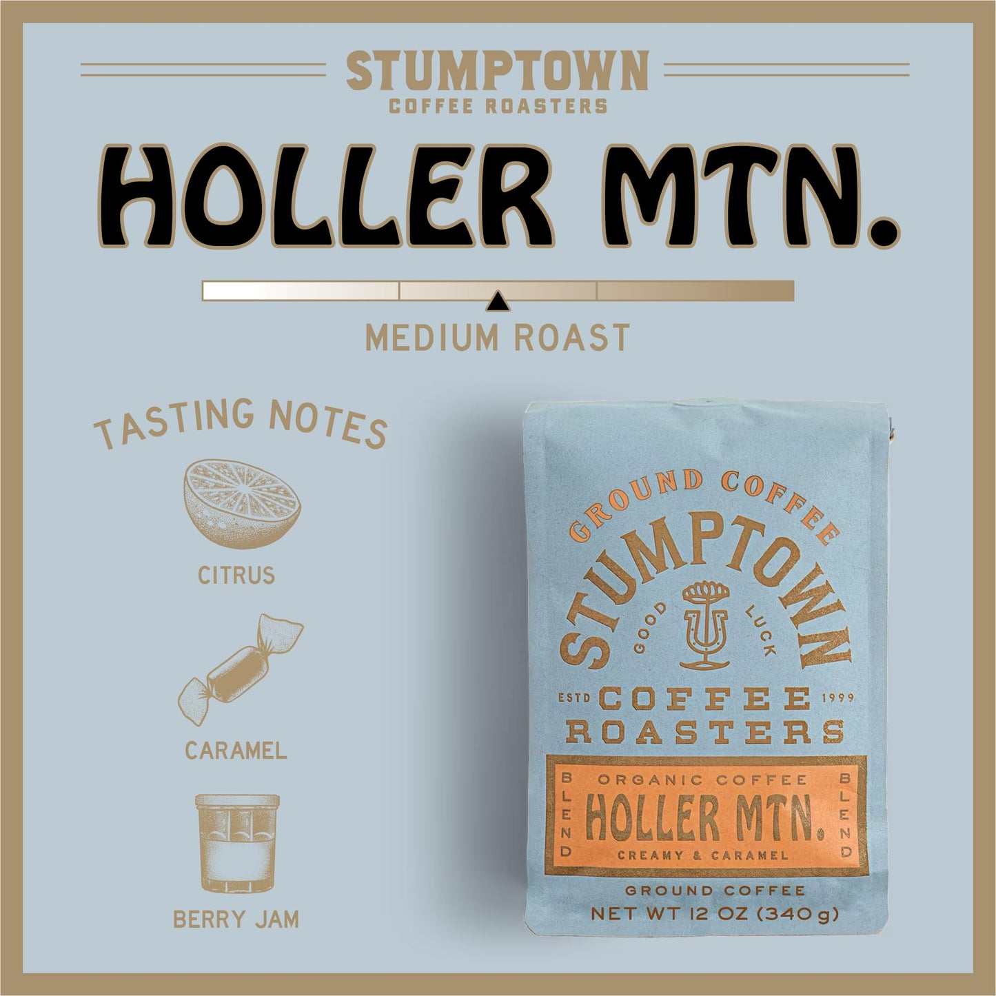 Stumptown Coffee Roasters, Organic Medium Roast Ground Coffee - Holler Mountain 12 Ounce Bag, Flavor Notes Of Citrus Zest, Caramel And Hazelnut