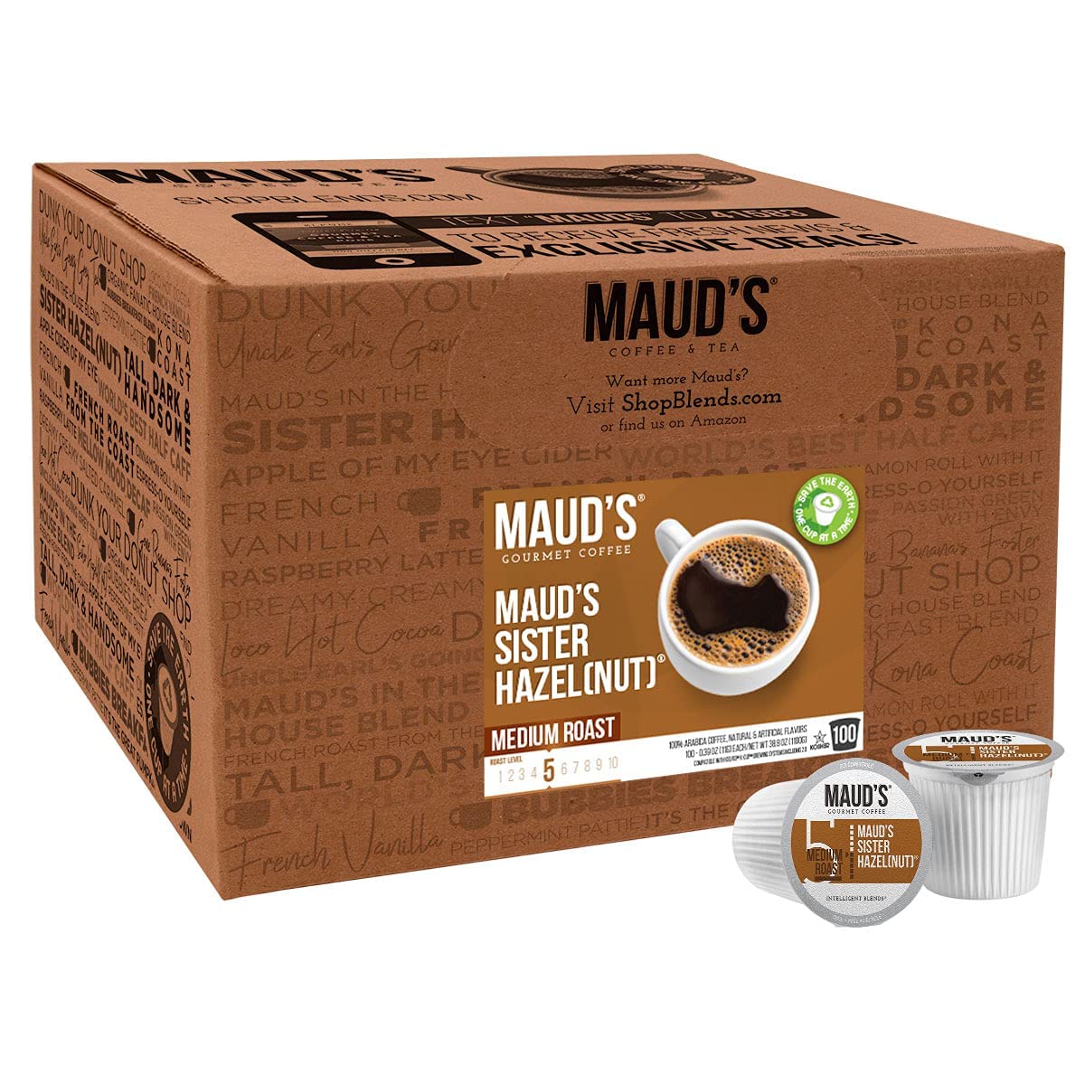 Mauds Sweet Hazelnut Flavored Coffee Pods  100 ct | Sister Hazelnut Flavor | 100% Arabica Medium Roast Coffee | Solar Energy Produced Recyclable Pods Compatible with Keurig K Cups Maker