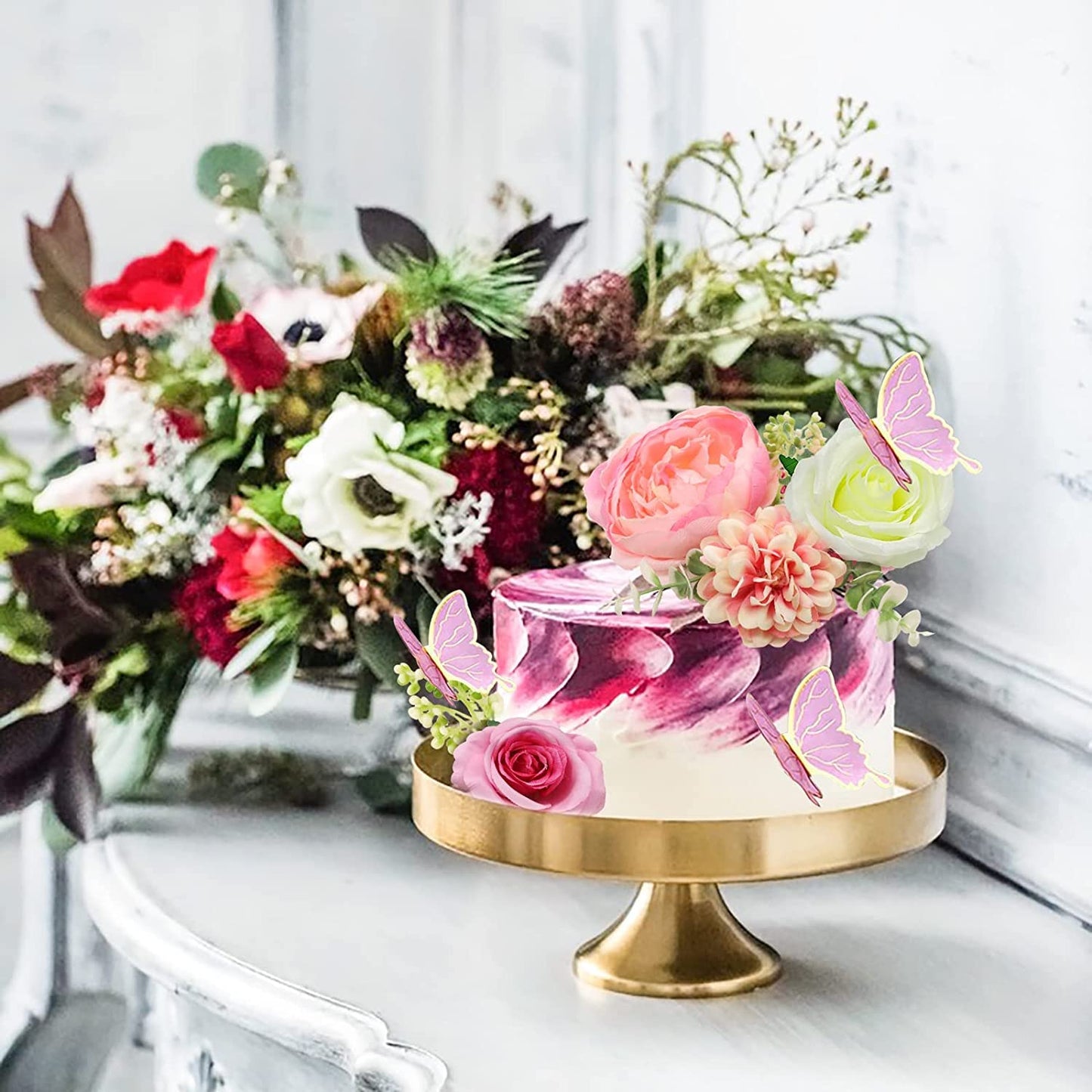 Lukinuo 14 Pcs Boho Flower Cake Topper, 3D Birthday Cake Leaf Decoration Gold Flower Cake Topper Flower Wedding Cake Topper Boho