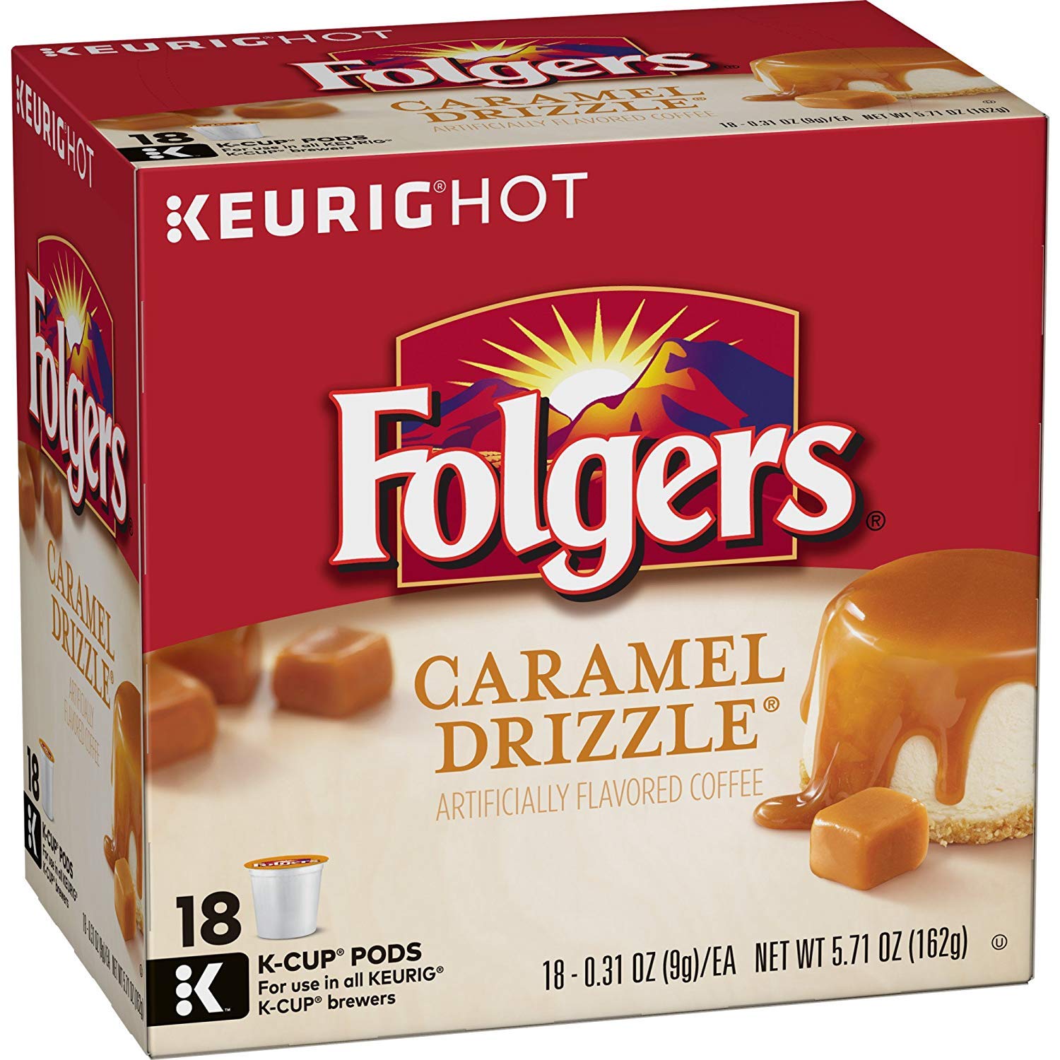 Folgers Caramel Drizzle Flavored Coffee K Cup Pods, 18 Count (Pack of 4) for Keurig Brewers