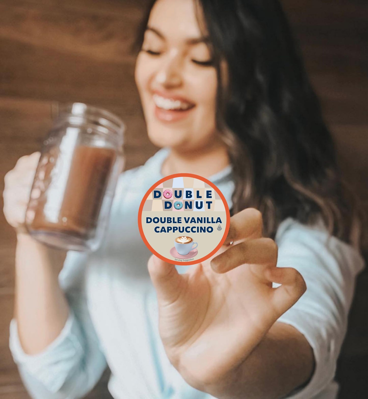 Double Donut Coffee Double Vanilla Cappuccino Pods, 24 Single Serve Cups for Keurig, Recyclable Pods