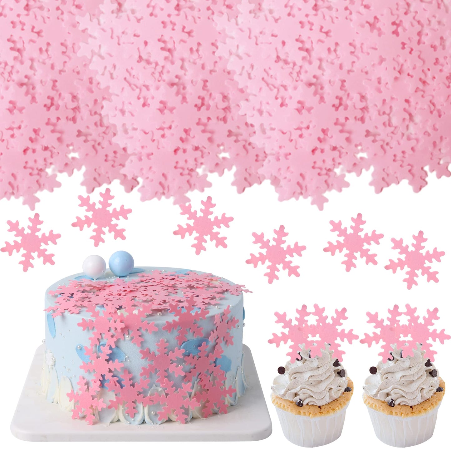 50 Pcs Edible Snowflake Cupcake Toppers Winter Frozen Snowflake Cake Picks Decorations For Snowflake Theme Winter Wonderland Bab