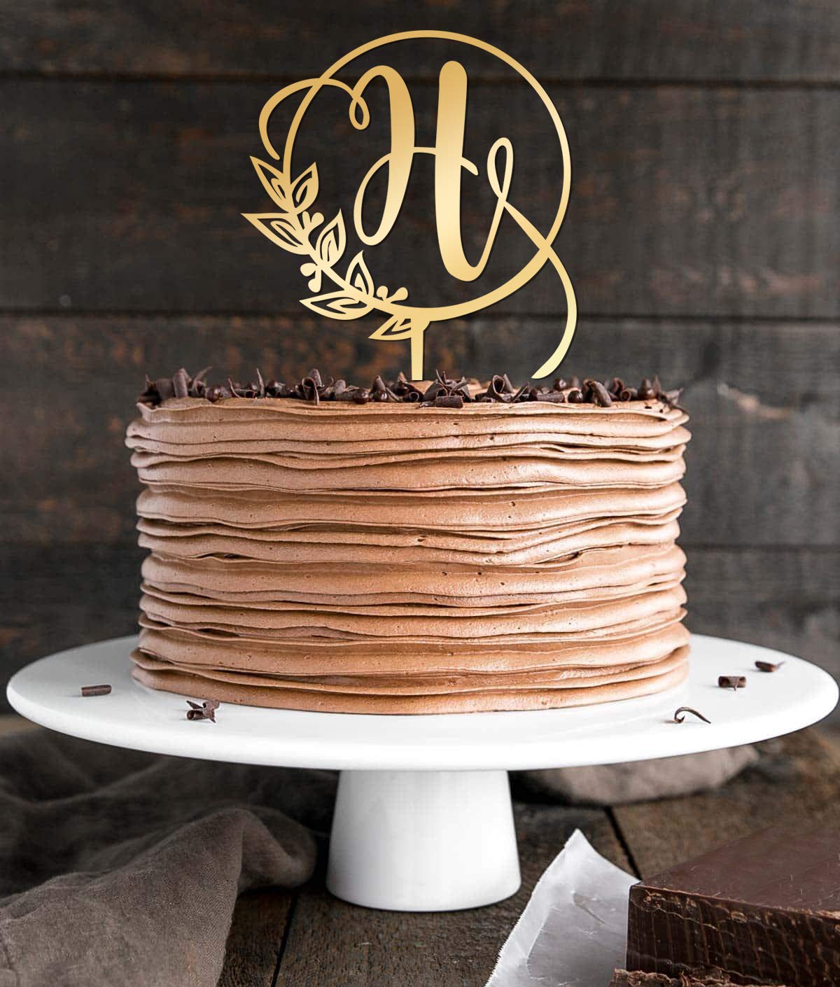 Kiskistonite Initials H Cake Topper, Monogram Cake Topper H, Rustic Wedding Cake Topper, Wreath Letter H Cake Topper, Mirror Gol