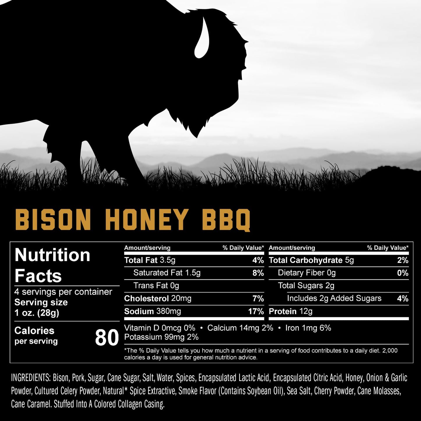 ICON Bison and Pork Snack Sticks, Honey BBQ Flavor, 4 oz (Pack of 6), All Natural, High Protein, Low Calorie, Low Sugar