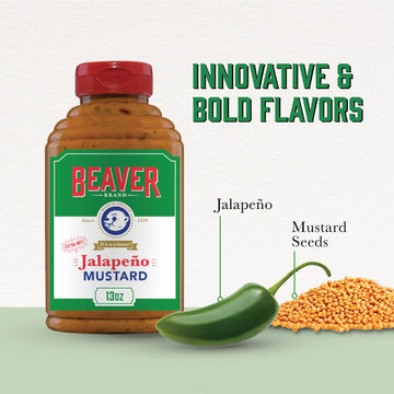 Beaver Extra Hot Jalapeno Mustard, 13 Oz Squeeze Bottle