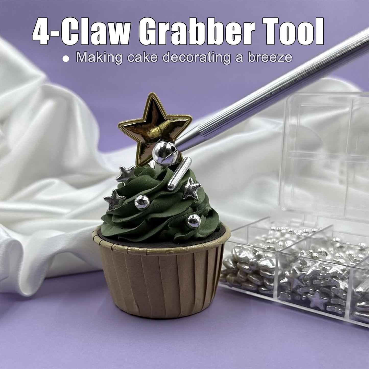 Gold Sprinkles And Sliver Sprinkles 2 Pack With 4-Claw Pick Up Tool, 13Oz Pearl Sprinkles Mix Size For Baking, Cupcake, Cookie,
