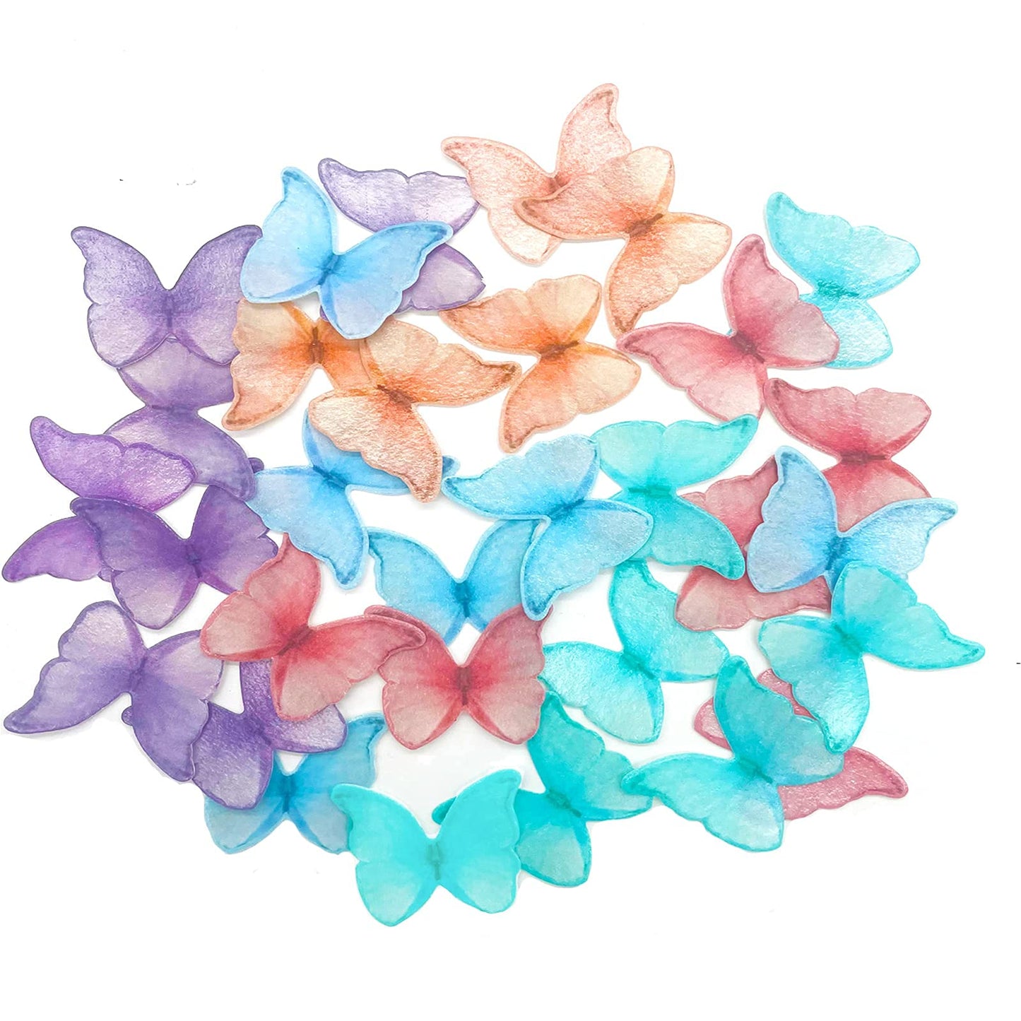 GEORLD Edible Wafer Paper Butterflies, Set of 48, 1.77 x 1.18 inches, Purple Pink Green Cake Decorations