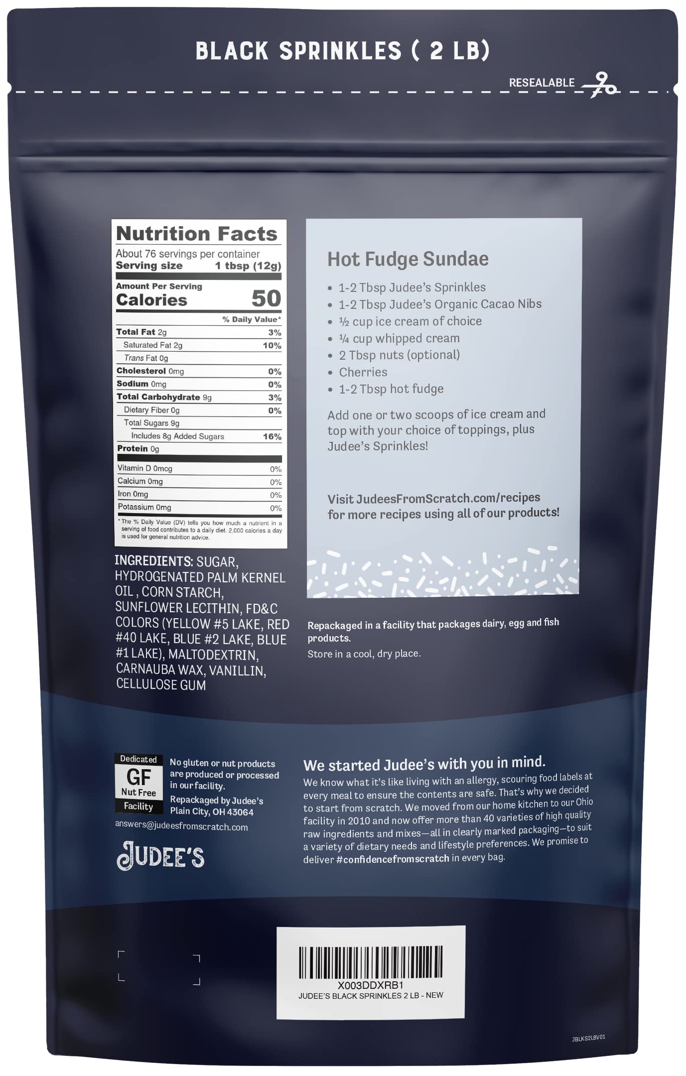 Judees Gluten Free Black Sprinkles - 2 lb - Gluten-Free, Nut-Free, Perfect for Cakes and Ice Cream Toppings