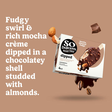 So Delicious Dairy Free Almond Milk Dipped Frozen Dessert Bar, Mocha Almond Fudge, Vegan, Non-GMO Project Verified, 4 Count (Pac