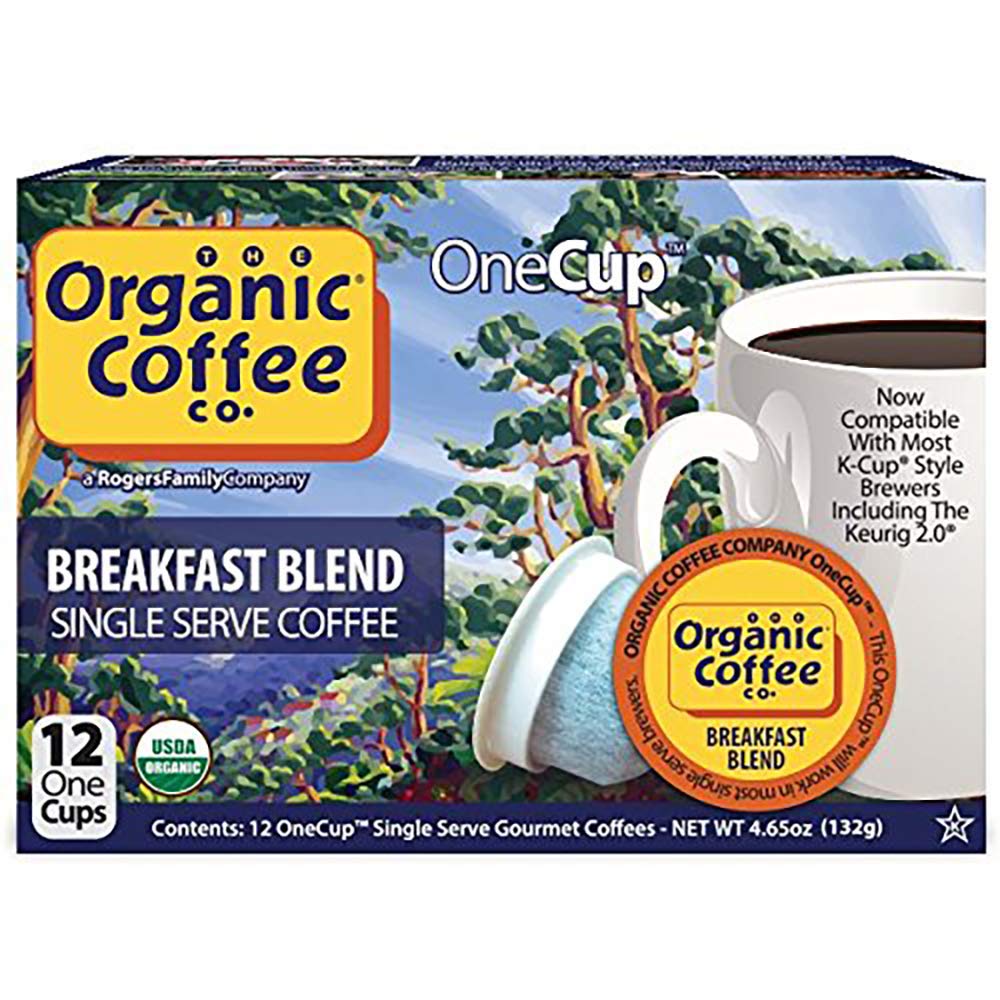 THE ORGANIC COFFEE CO. Coffee Pods - Breakfast Blend, Medium Roast, K Cup Compatible, 12 Count, USDA Organic