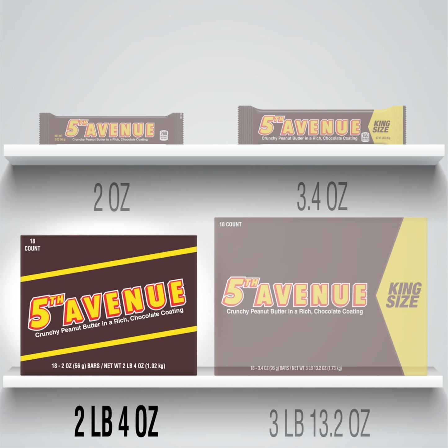 5TH AVENUE Chocolatey Coated Crunchy Peanut Butter Candy Bars, 36 oz (18 Count) - Delicious Snack Treats for Peanut Butter Lovers