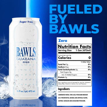 BAWLS Guarana Zero, BAWLS Guarana Drink, Guarana Soda, Guarana Fueled Soda for Energy, High Energy Caffeinated Drink, 16oz 24 Pa