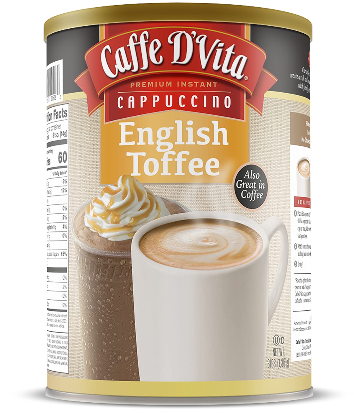 Caffe D’Vita English Toffee Cappuccino Mix, 3 Pound (48 Ounce) Pack