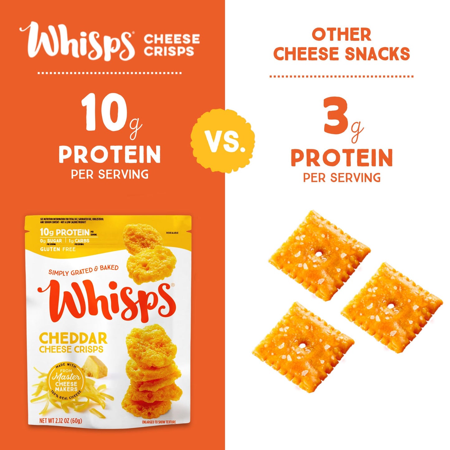 Whisps Cheese Crisps Cheddar Cheese - Protein Snacks, Gluten Free, Low Carb - 2.12 Oz, 3 Pack