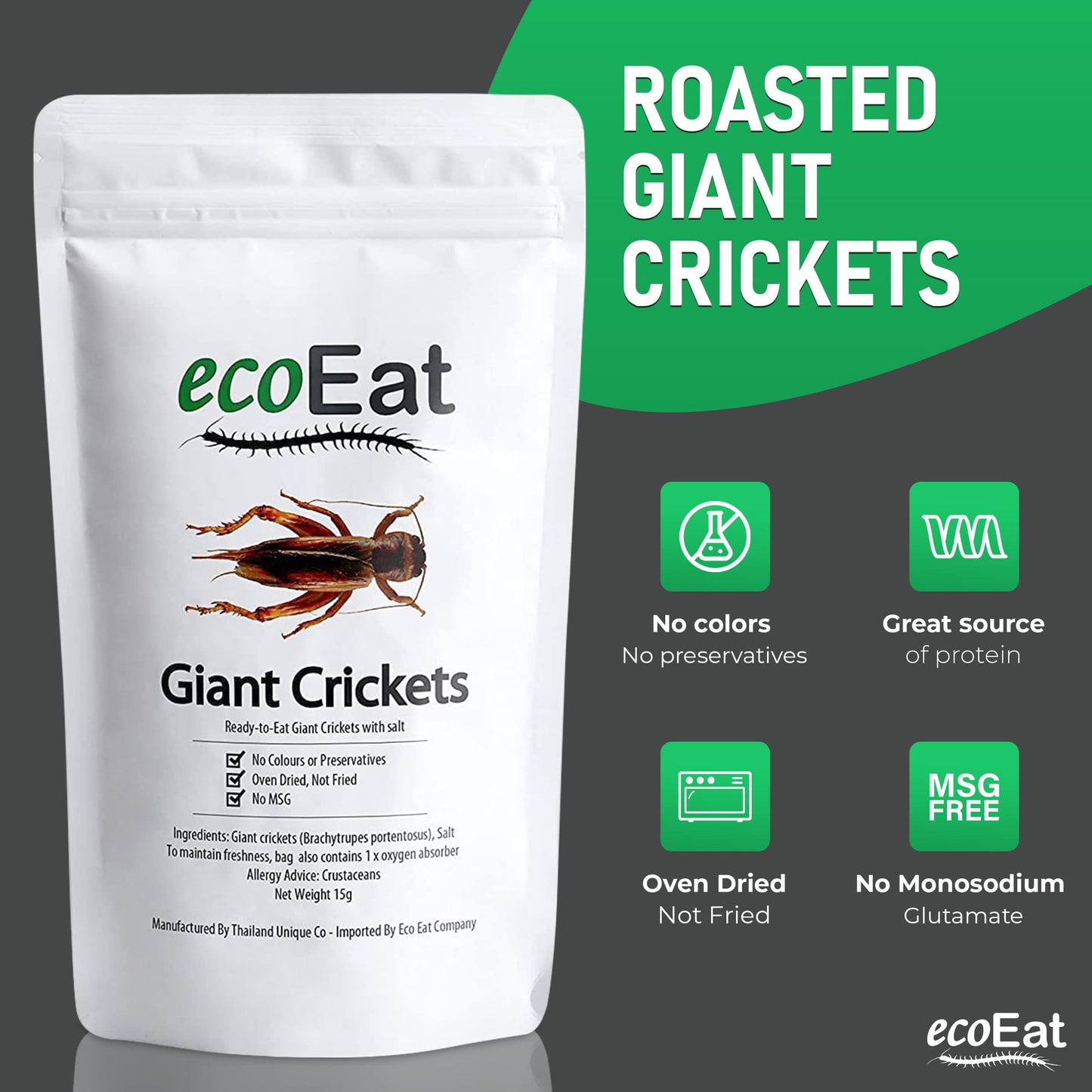 Ecoeat Edible Insects Giant Crickets - 15G Bag - Edible Snack Gift