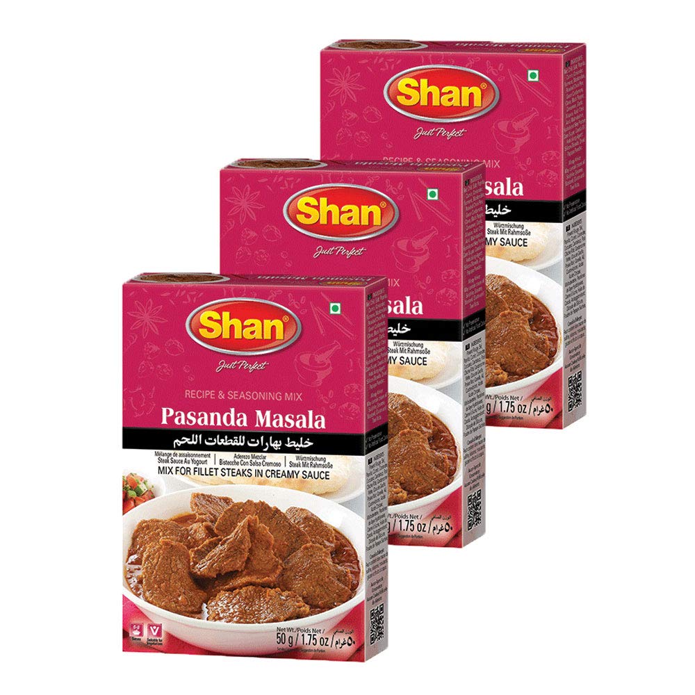 Shan Pasanda Recipe & Seasoning Mix - Spice Powder for Fillet Steaks in Creamy Sauce - 1.76 oz (Pack of 3)