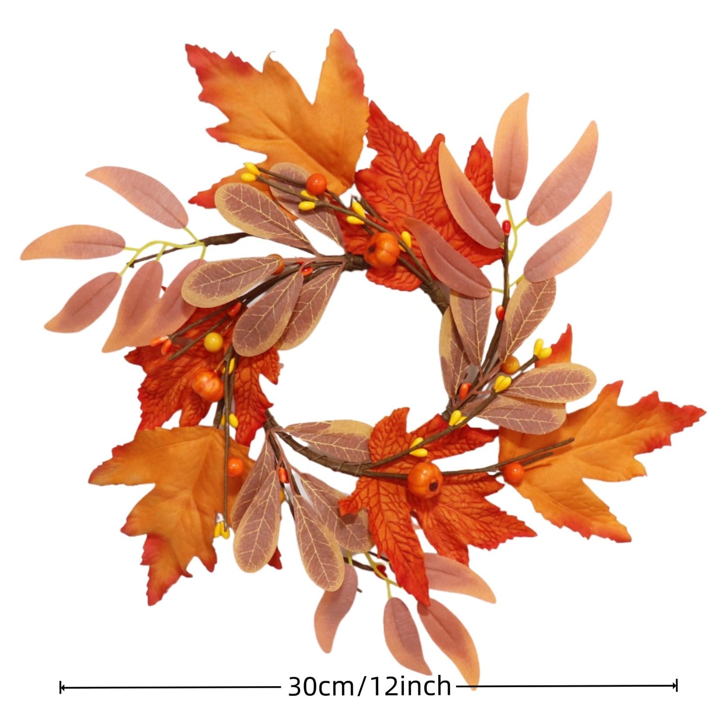 napmedon 2 Pieces Pumpkins Candle Rings Wreaths Mini Autumn Decoration 10inch Orange Silk DTM0096-2pc