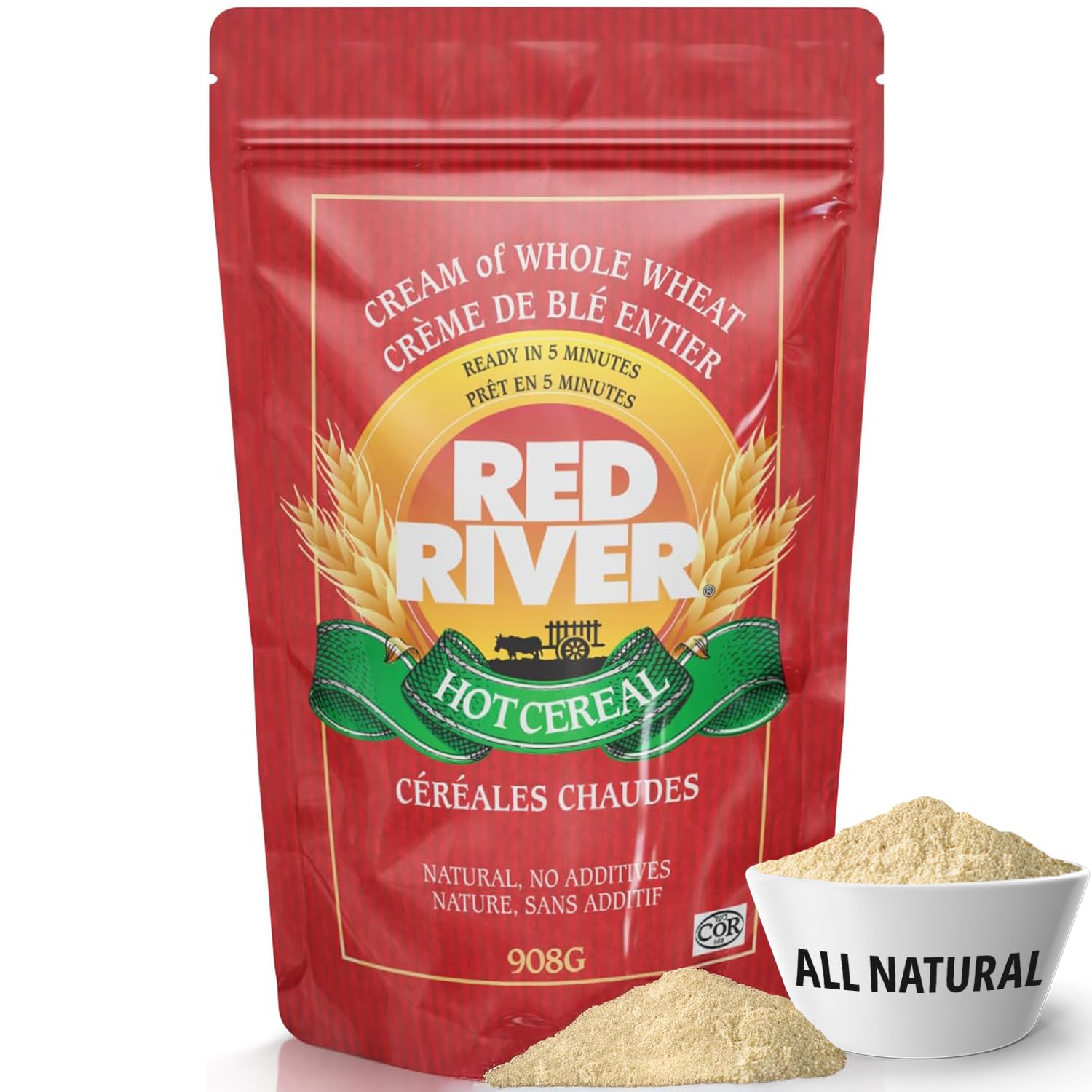 Red River Cereal - Cream of Whole Wheat Hot Cereal (2lbs / 908g) Made in Canada at Arva Flour Mills - All Natural, No-Additives 
