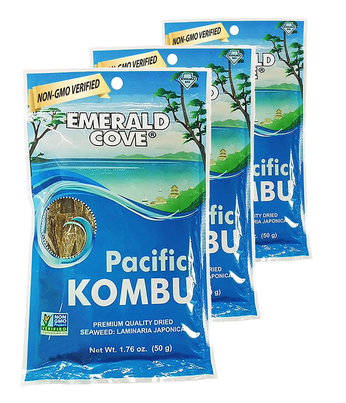 Emerald Cove Kombu Seaweed, Non-GMO Dried Seaweed Pieces, 1.76 Ounce (3 Pack), Brown