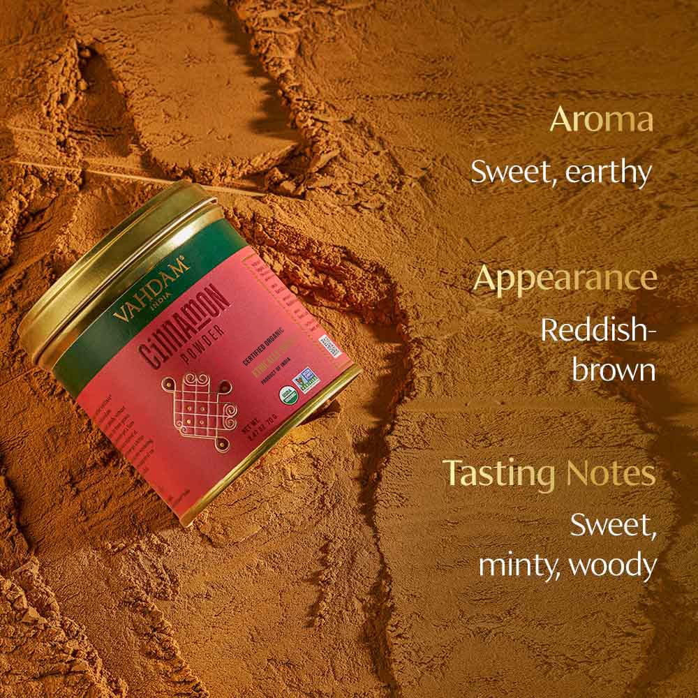 Vahdam, Organic Cinnamon Powder (2.47Oz/70G) 100% Raw, Non Gmo, Gluten Free | Cinnamon Spice For Cooking, Smoothies, Lattes & Tea | Direct From Source