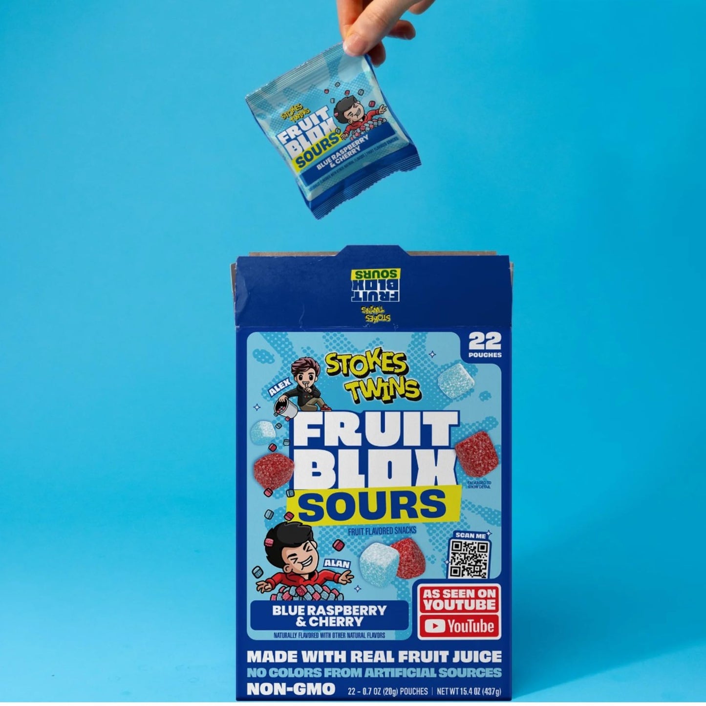 Generic Fruit Blox Sours Snacks, Blue Raspberry & Cherry, Non-GMO, 2 Boxes of 22 Pouches