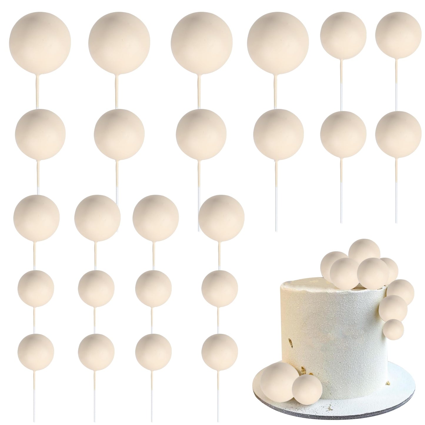 Rsstarxi Foam and Metal Cake Toppers, 30 PCS Mini Balloon Balls, Khaki, Model XM402, Baby Shower, Birthday, Wedding Decorations