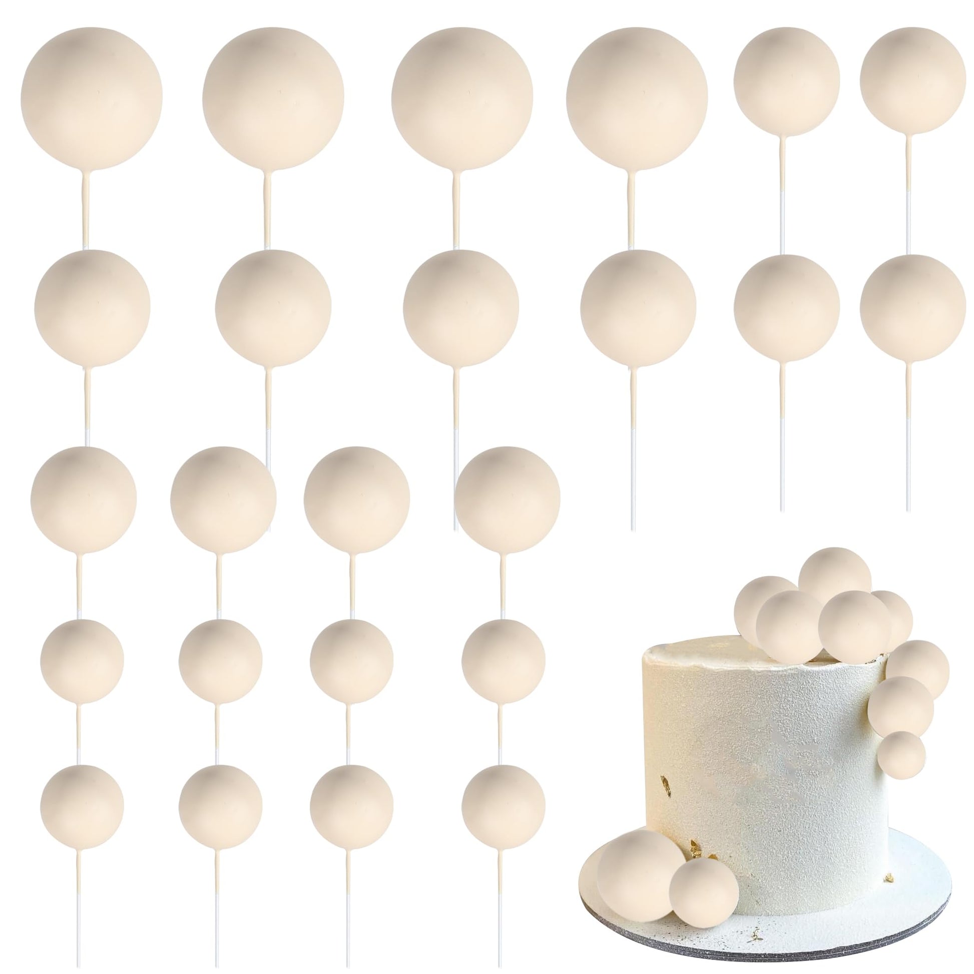Rsstarxi Foam and Metal Cake Toppers, 30 PCS Mini Balloon Balls, Khaki, Model XM402, Baby Shower, Birthday, Wedding Decorations
