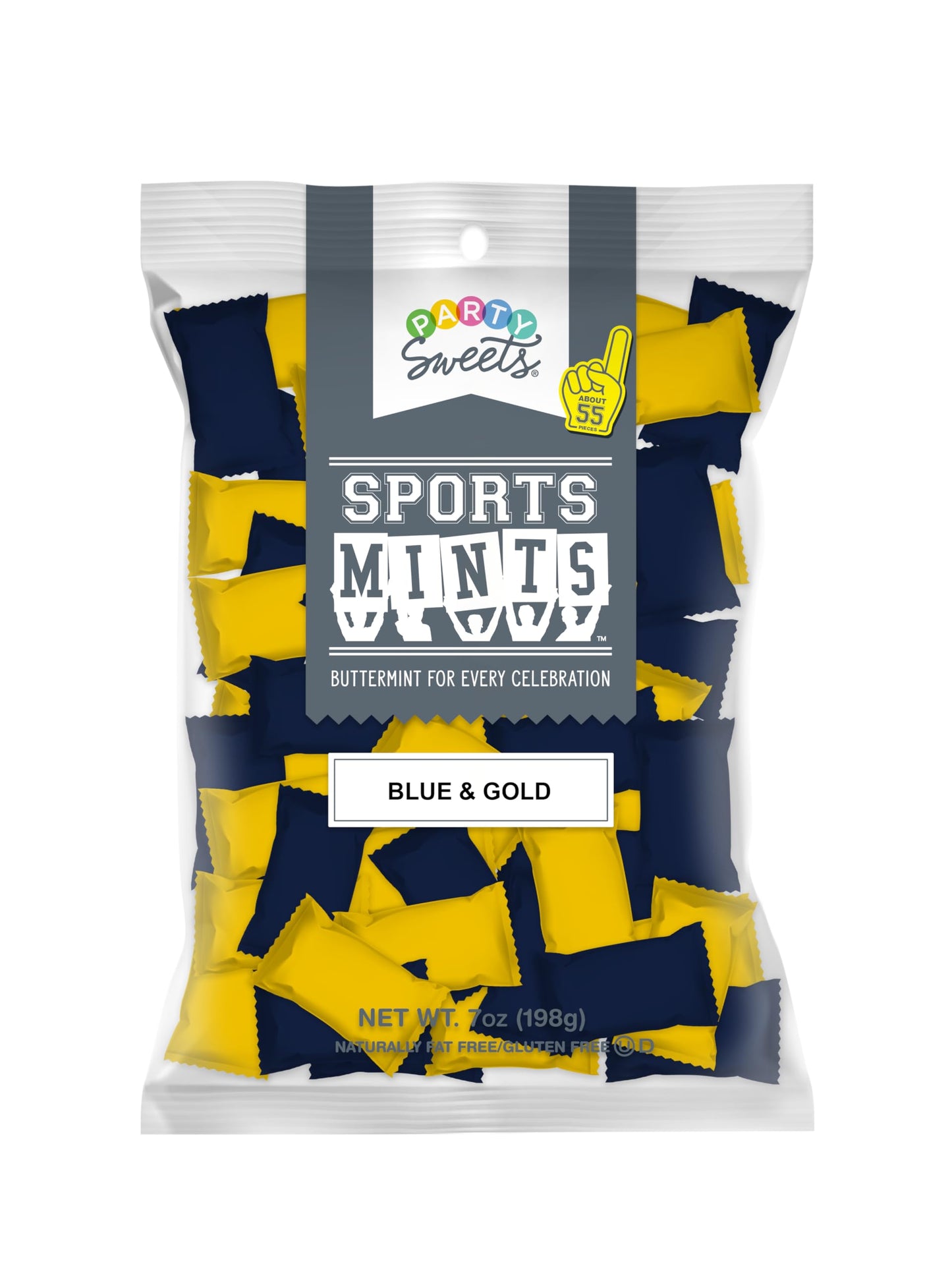 Party Sweets Sports Mints, Blue and Gold, 7-Ounce Bags, Pack of 6, Appx 300 Mints