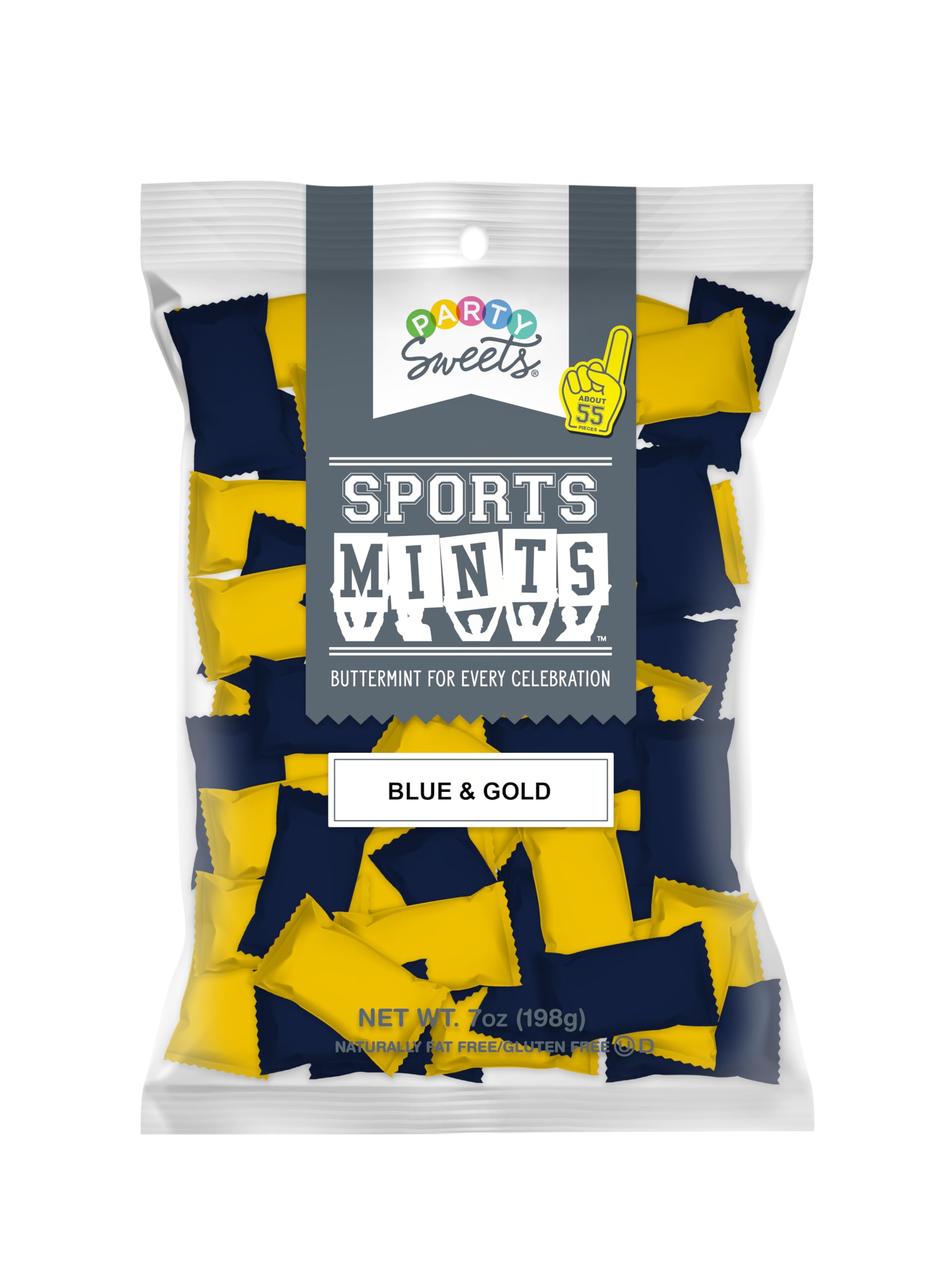 Party Sweets Sports Mints, Blue and Gold, 7-Ounce Bags, Pack of 6, Appx 300 Mints