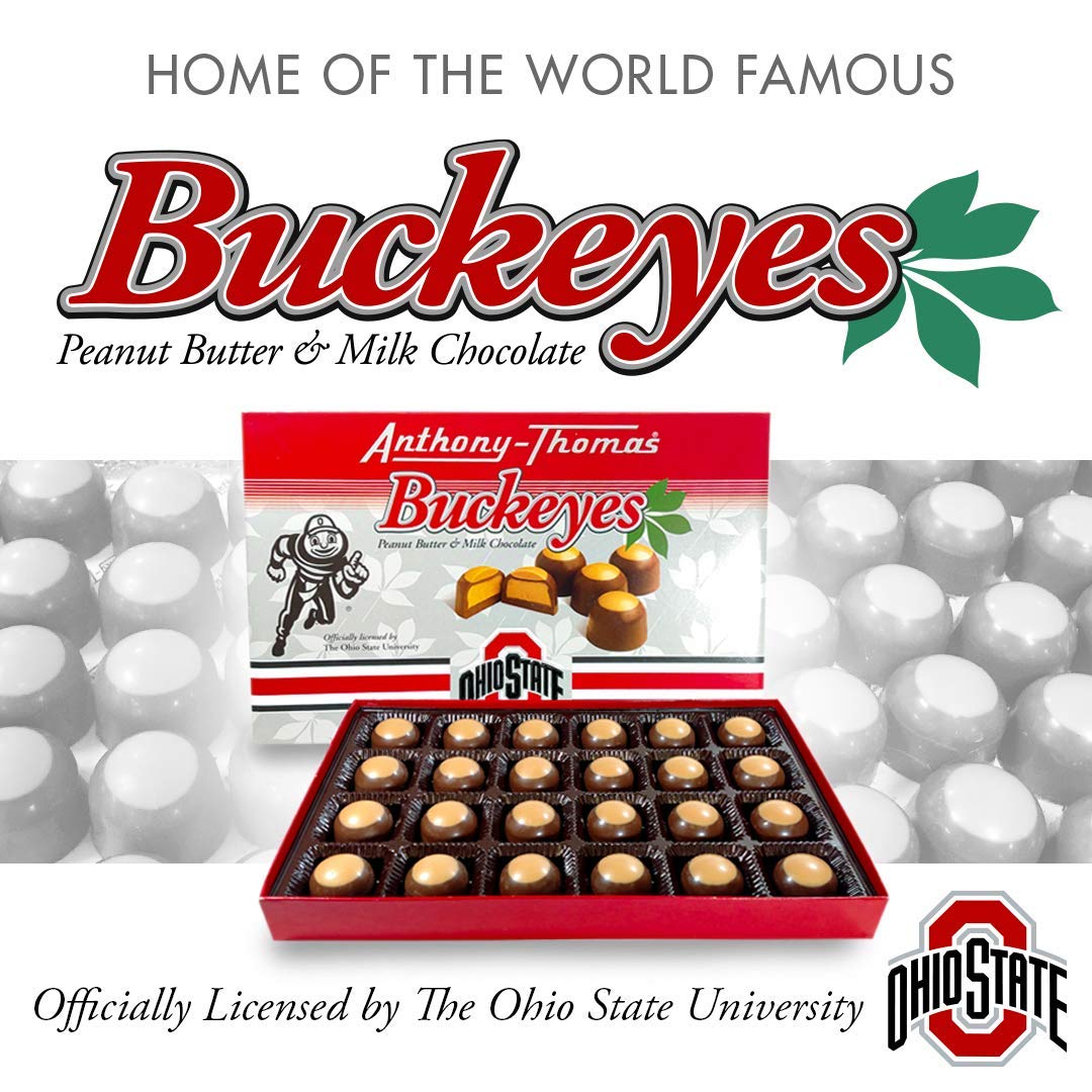 Anthony-Thomas  Peanut Butter & Milk Chocolate Buckeyes in Ohio State Buckeyes Box  Deliciously Delightful Snacks (24 Count)
