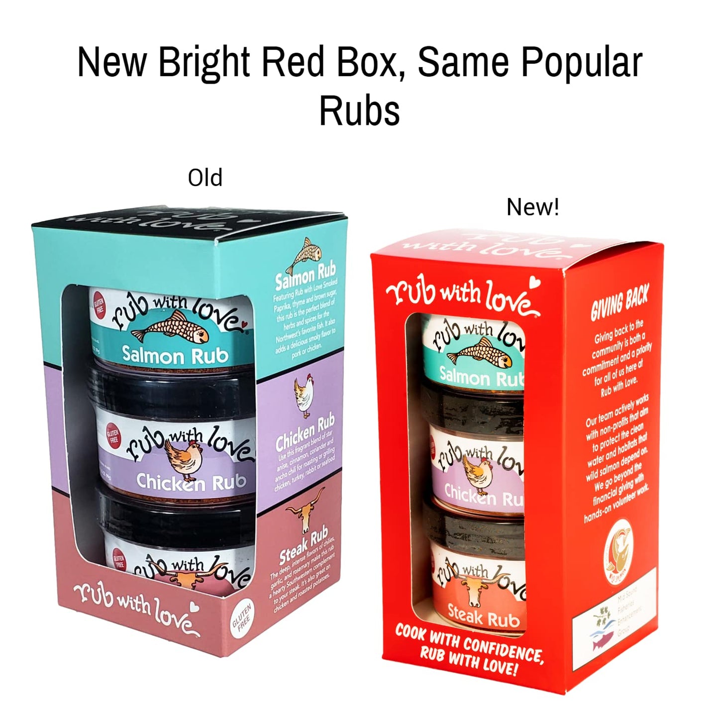 Rub with Love Everyday Meat Rubs Gift Set - 3 Jars, 3.5 Ounce Each, Grilling & BBQ Spices for Salmon, Chicken, and Steak