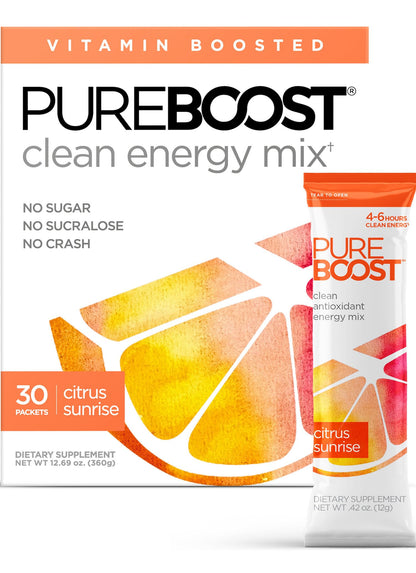 Pureboost Clean Energy Drink Mix + Immune System Support. Sugar-Free Energy with B12, Multivitamins, Antioxidants, Electrolytes 