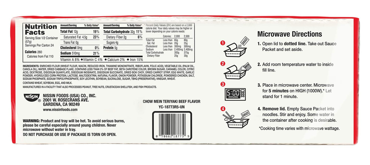 Nissin Chow Mein Premium Teriyaki Beef, 4.0 Ounce (Pack of 12)