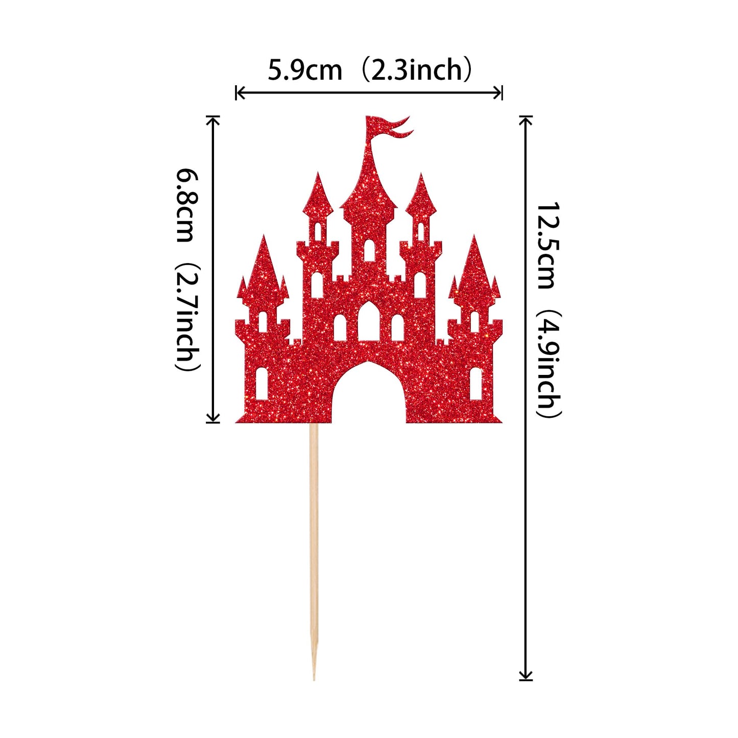 ZHUOWEISM 24 PCS Princess Castle Cupcake Toppers Glitter Red Birthday Party Decorations for Girls Baby Shower